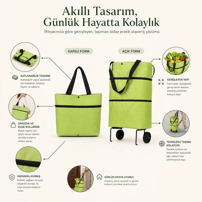 TAK ÇEK™- Katlanır Tekerlekli Alışveriş Çantası